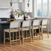 Faux Leather Woven Counter Height Bar Stools Off White (Set of 4)