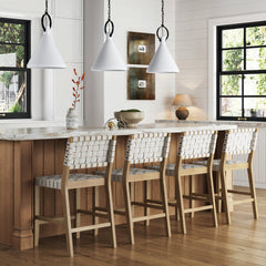 Faux Leather Woven Counter Height Bar Stools Off White (Set of 4)