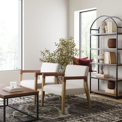 Wood & Faux Leather Accent Chairs (Set of 2)