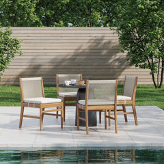 Outdoor Wood & Rope Dining Chairs Brushed Light Brown (Set of 4)