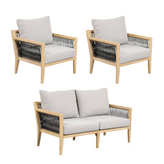 Outdoor 3 Piece Wood Patio Set Acacia Loveseat and Chairs
