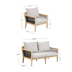 Outdoor 3 Piece Wood Patio Set Acacia Loveseat and Chairs
