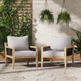 Outdoor Wood Patio Arm Chairs Gray Acacia (Set of 2)