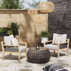 Outdoor Wood Patio Arm Chairs Gray Acacia (Set of 2)
