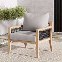Outdoor Patio Wood Arm Chair Gray Acacia
