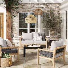 Outdoor Patio Wood Arm Chair Gray Acacia