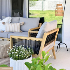 Outdoor Patio Wood Arm Chair Gray Acacia