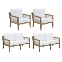 Outdoor 4 Piece Wood Patio Set Loveseats and Chairs White