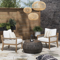 Outdoor Patio Wood Arm Chairs White (Set of 2)
