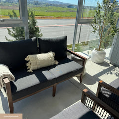 Outdoor Wood Patio Loveseat Gray Dark Acacia