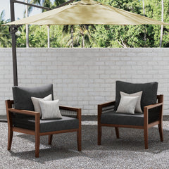 Outdoor Patio Wood Arm Chairs Gray (Set of 2)