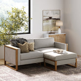 Soft Fabric Wood Frame Loveseat Sofa Couch & Storage Ottoman Gray