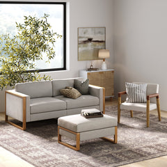 Soft Fabric Wood Frame Loveseat Sofa Couch & Storage Ottoman Gray