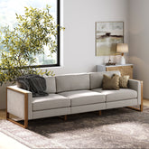 Soft Fabric 3-Seat Wood Frame Sofa Couch Gray