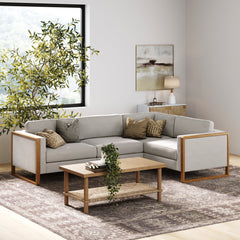 Soft Fabric 4-Seat Wood Frame Sectional Sofa Couch Gray