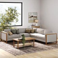 Soft Fabric 5-Seat Wood Frame Sectional Sofa Couch Gray
