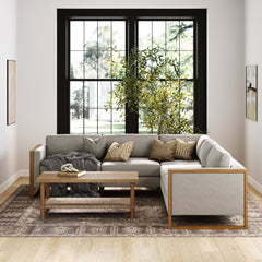 Soft Fabric 5-Seat Wood Frame Sectional Sofa Couch Gray