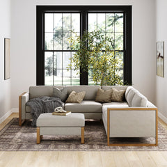Soft Fabric 5-Seat Wood Frame Sectional Sofa Couch & Storage Ottoman Gray
