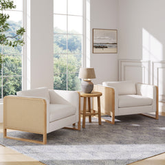 Solid Wood Accent Chair with Rattan Arm Bisque (Set of 2)