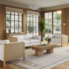 Solid Wood Accent Chair with Rattan Arm Bisque (Set of 2)