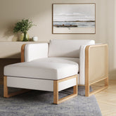 Solid Wood Rattan Accent Chair with Ottoman Set Bisque