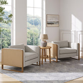 Solid Wood Accent Chair with Rattan Arm Gray (Set of 2)