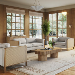 Solid Wood Accent Chair with Rattan Arm Gray (Set of 2)