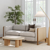 Boho 2-Seater Wood Loveseat with Rattan Arm Gray