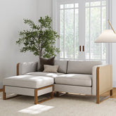 Rattan 2-Seat Loveseat with Ottoman Set Wood Frame Gray