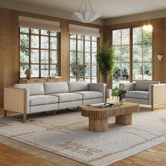 Boho 3-Seater Sofa Solid Wood Legs & Rattan Arm Gray
