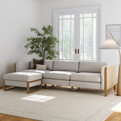 Rattan 3-Seater Sofa with Ottoman Set Wood Frame Gray