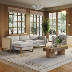 Rattan 3-Seater Sofa with Ottoman Set Wood Frame Gray