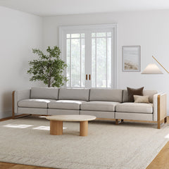 Boho 4-Seater Sofa Solid Wood Legs & Rattan Arm Gray