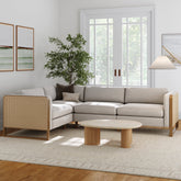 Boho 4-Seat Sectional with Wood Frame & Rattan Arm Gray
