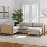 Rattan 4-Seat Sectional with Ottoman Set Wood Frame Gray