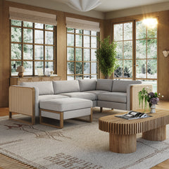 Rattan 4-Seat Sectional with Ottoman Set Wood Frame Gray