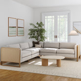 Boho 5-Seat Sectional with Wood Frame & Rattan Arm Gray