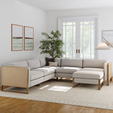 Rattan 5-Seat Sectional with Ottoman Set Wood Frame Gray