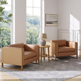 Solid Wood Accent Chair with Rattan Arm Camel (Set of 2)