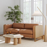 Boho 2-Seater Wood Loveseat with Rattan Arm Camel