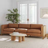 Boho 3-Seater Sofa Solid Wood Legs & Rattan Arm Camel