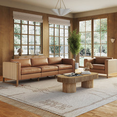 Boho 3-Seater Sofa Solid Wood Legs & Rattan Arm Camel