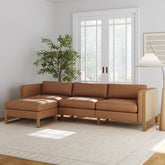 Rattan 3-Seater Sofa with Ottoman Set Wood Frame Camel