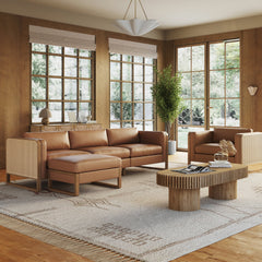 Rattan 3-Seater Sofa with Ottoman Set Wood Frame Camel