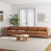 Boho 4-Seater Sofa Solid Wood Legs & Rattan Arm Camel