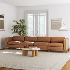 Boho 4-Seater Sofa Solid Wood Legs & Rattan Arm Camel