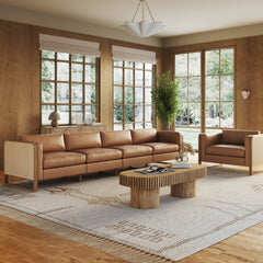 Boho 4-Seater Sofa Solid Wood Legs & Rattan Arm Camel