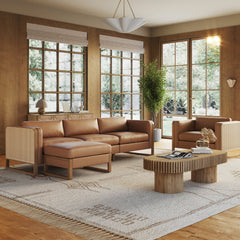 Upholstered Sofa Cane Arm Camel (Modular Sofa Part)