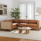 Boho 4-Seat Sectional with Wood Frame & Rattan Arm Camel