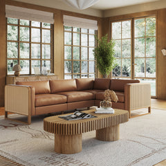 Boho 4-Seat Sectional with Wood Frame & Rattan Arm Camel